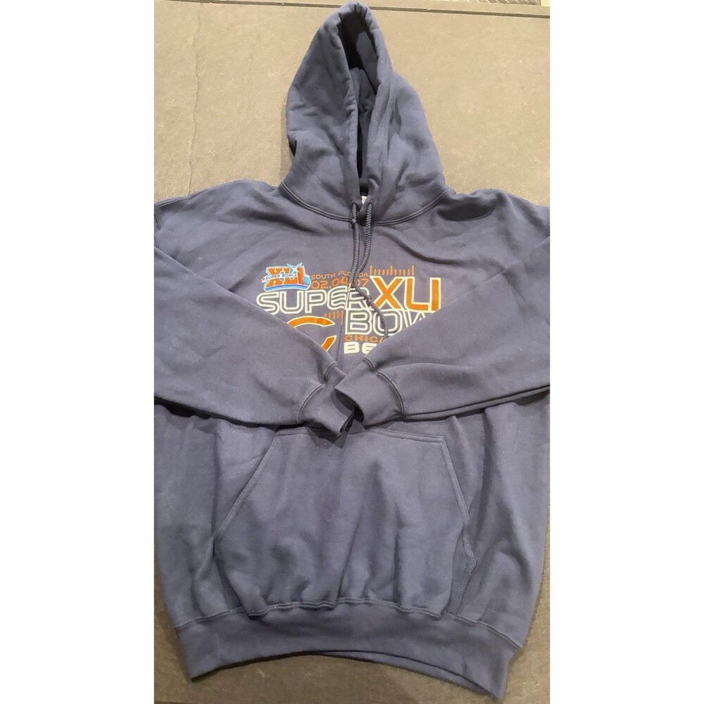 Vintage Mens Chicago Bears Football Super Bowl XLI Hoodie Navy Sz Large ditka